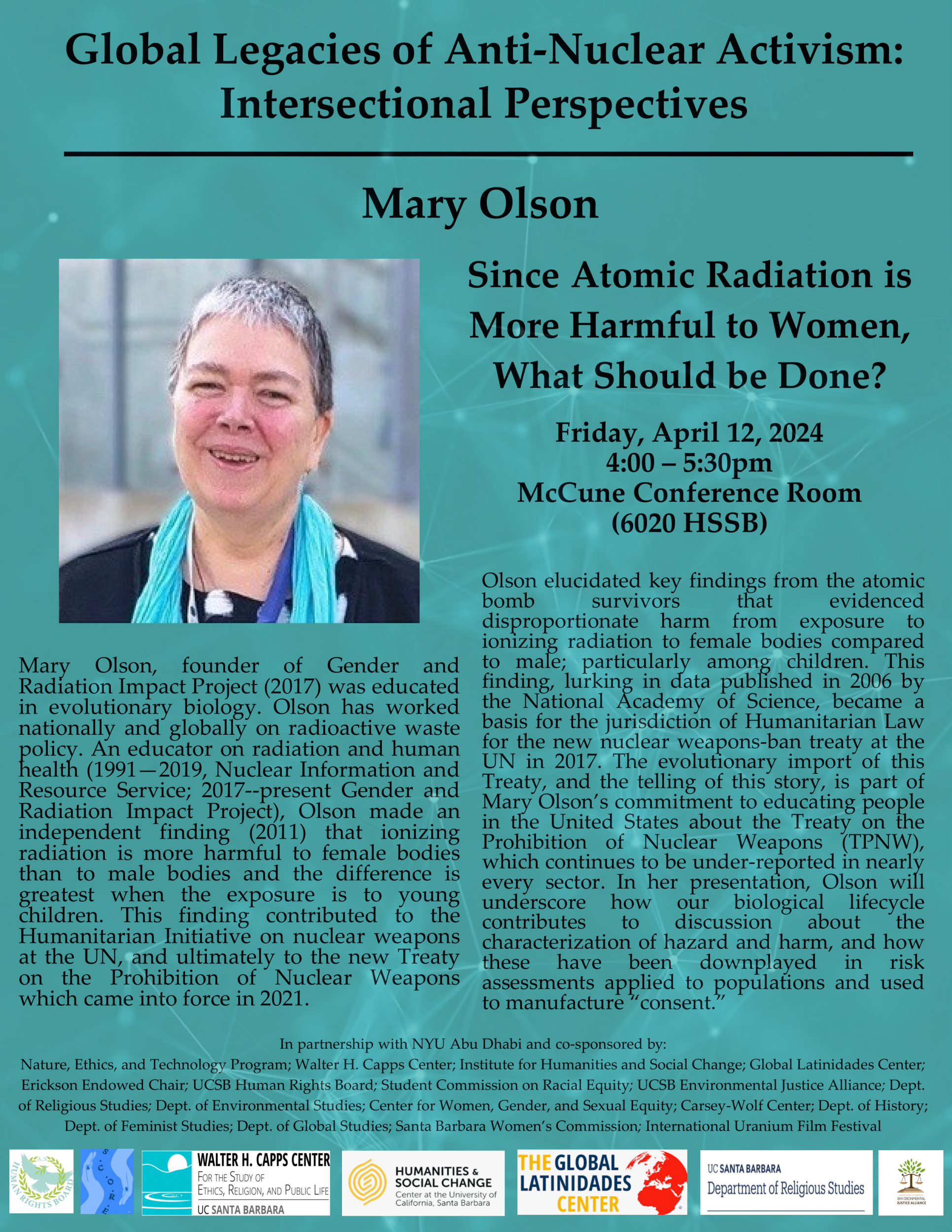 Since Atomic Radiation is More Harmful to Women, What Should be Done?, with Mary Olson Event Image