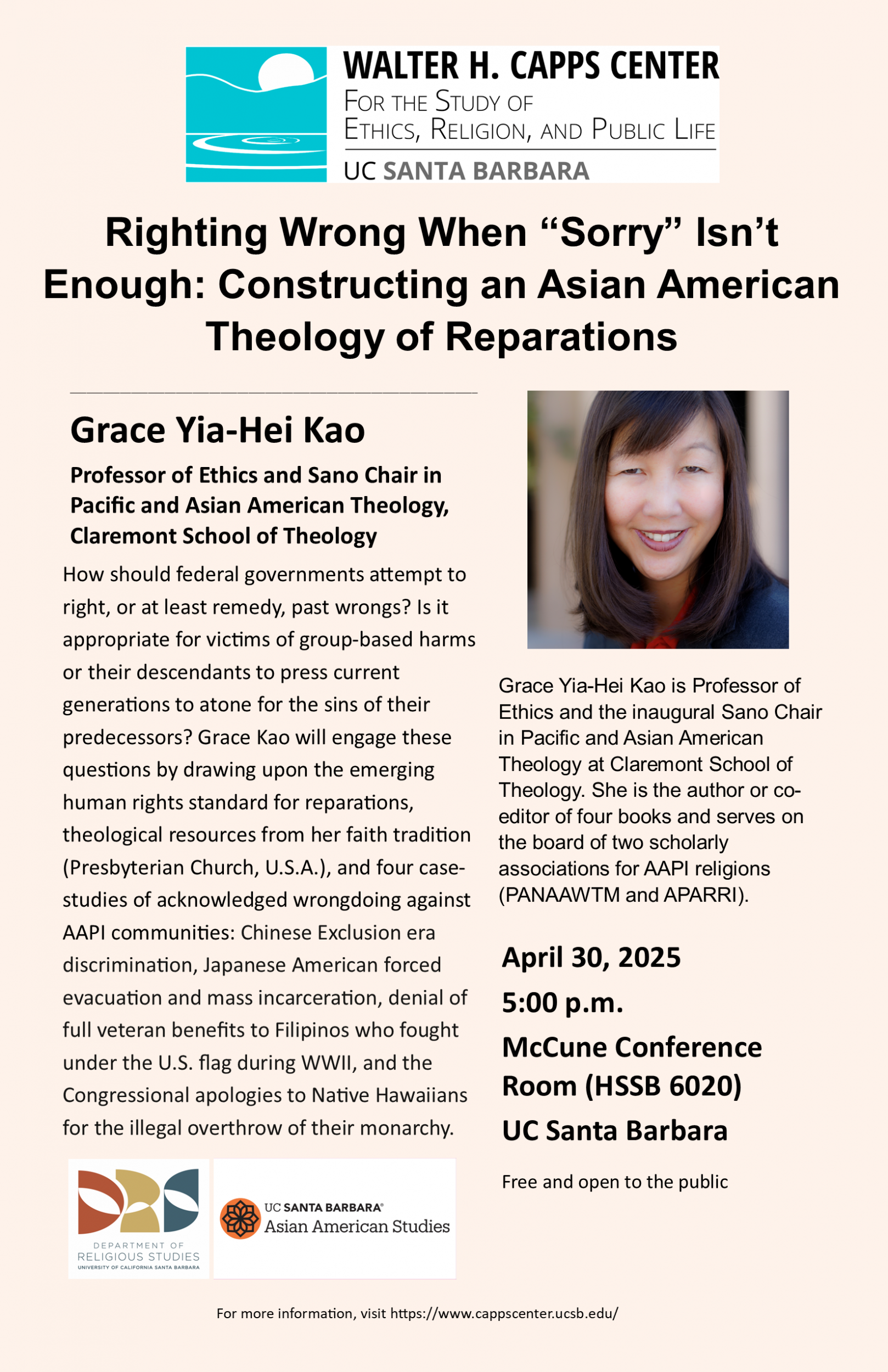 Righting Wrong When “Sorry” Isn’t Enough: Constructing an Asian American Theology of Reparations, with Grace Yia-Hei Kao Event Image