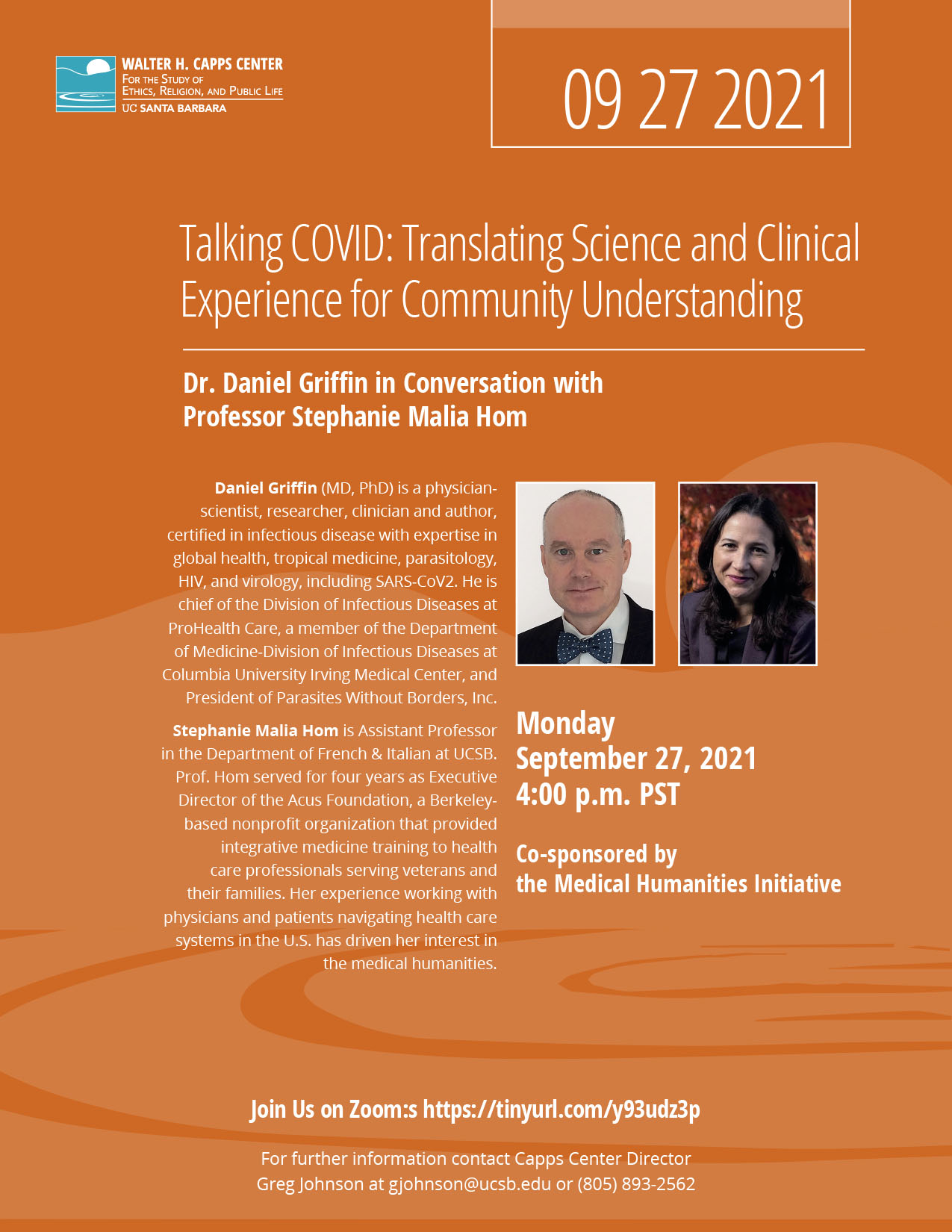 Talking COVID: Translating Science and Clinical Experience for Community Understanding, with Daniel Griffin and Stephanie Malia Hom Event Image