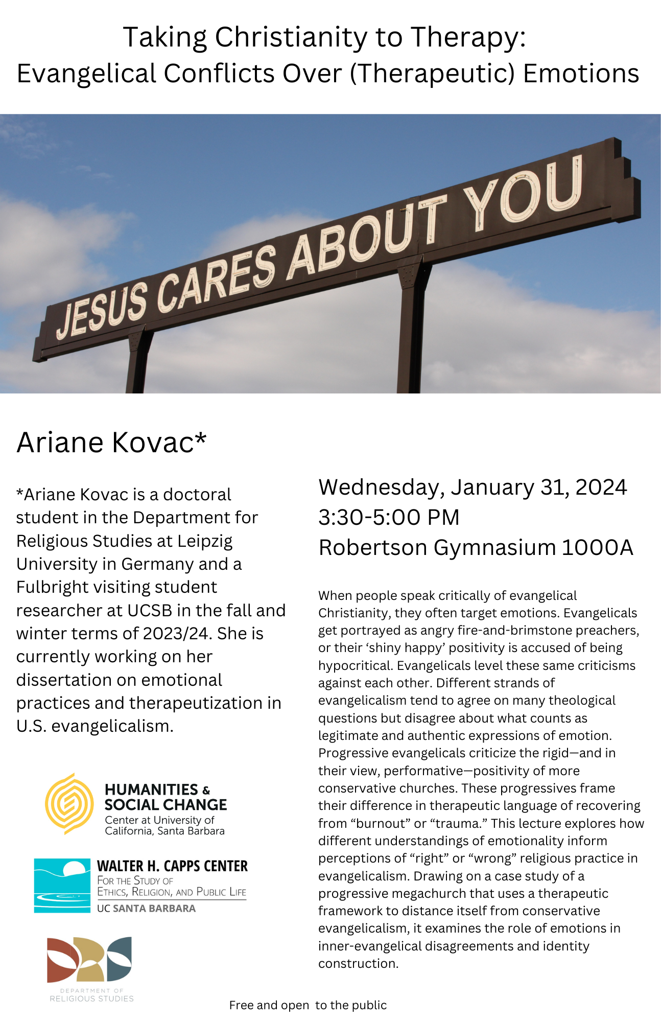 Taking Christianity to Therapy: Evangelical Conflicts Over (Therapeutic) Emotions, with Ariane Kovac Event Image