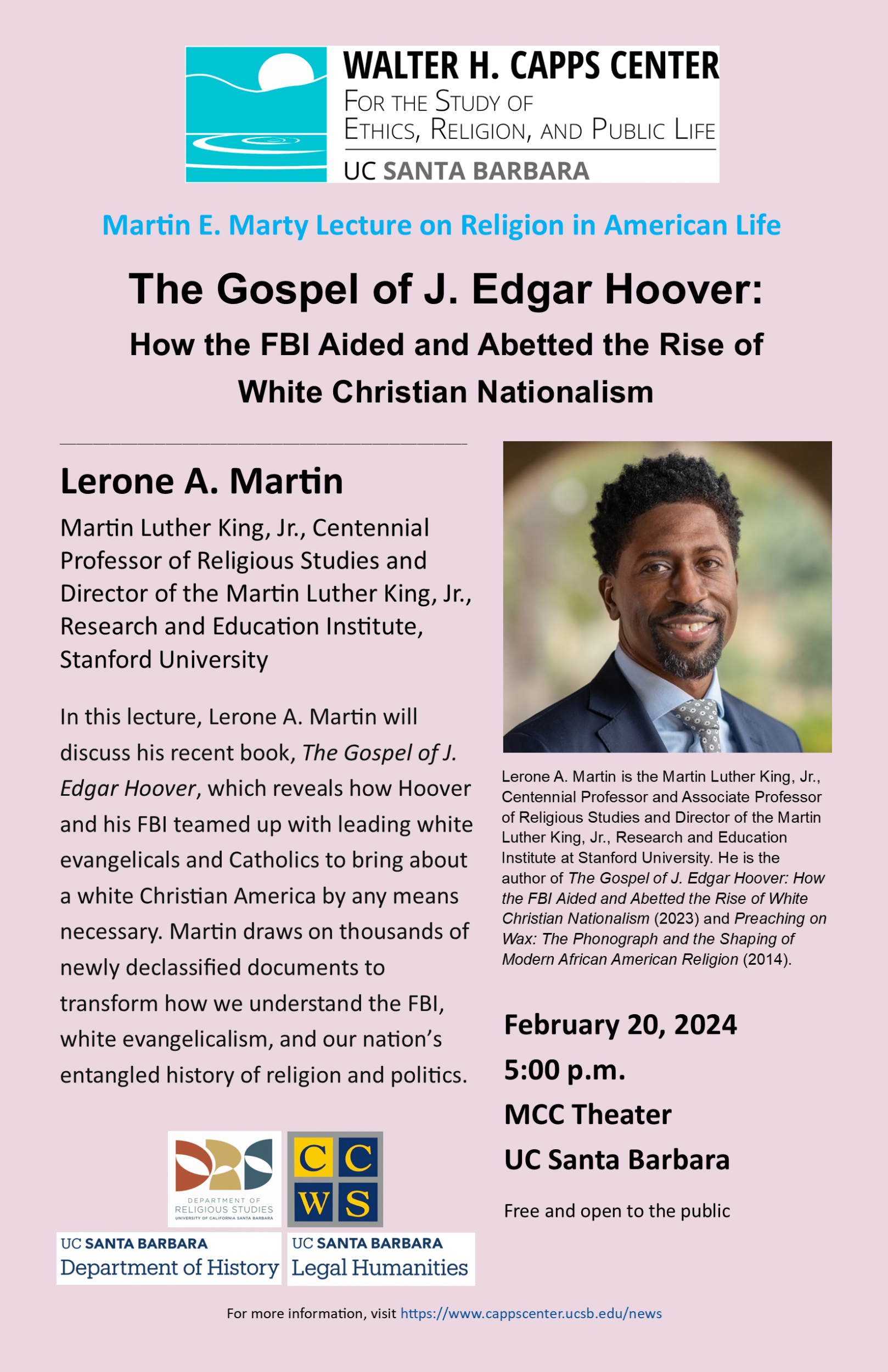 The Gospel of J. Edgar Hoover: How the FBI Aided and Abetted the Rise of White Christian Nationalism, with Lerone A. Martin Event Image