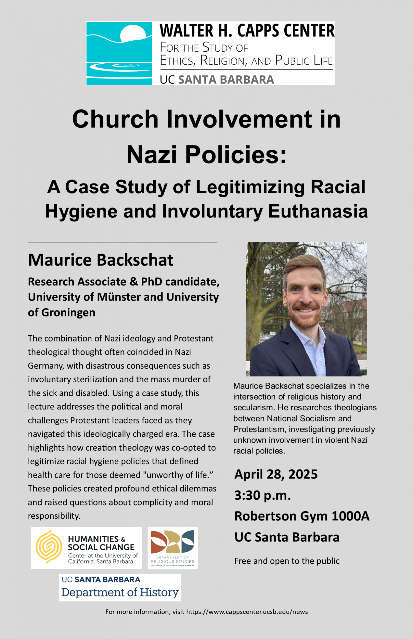 Church Involvement in Nazi Policies: A Case Study of Legitimizing Racial Hygiene and Involuntary Euthanasia, with Maurice Backschat Event Image