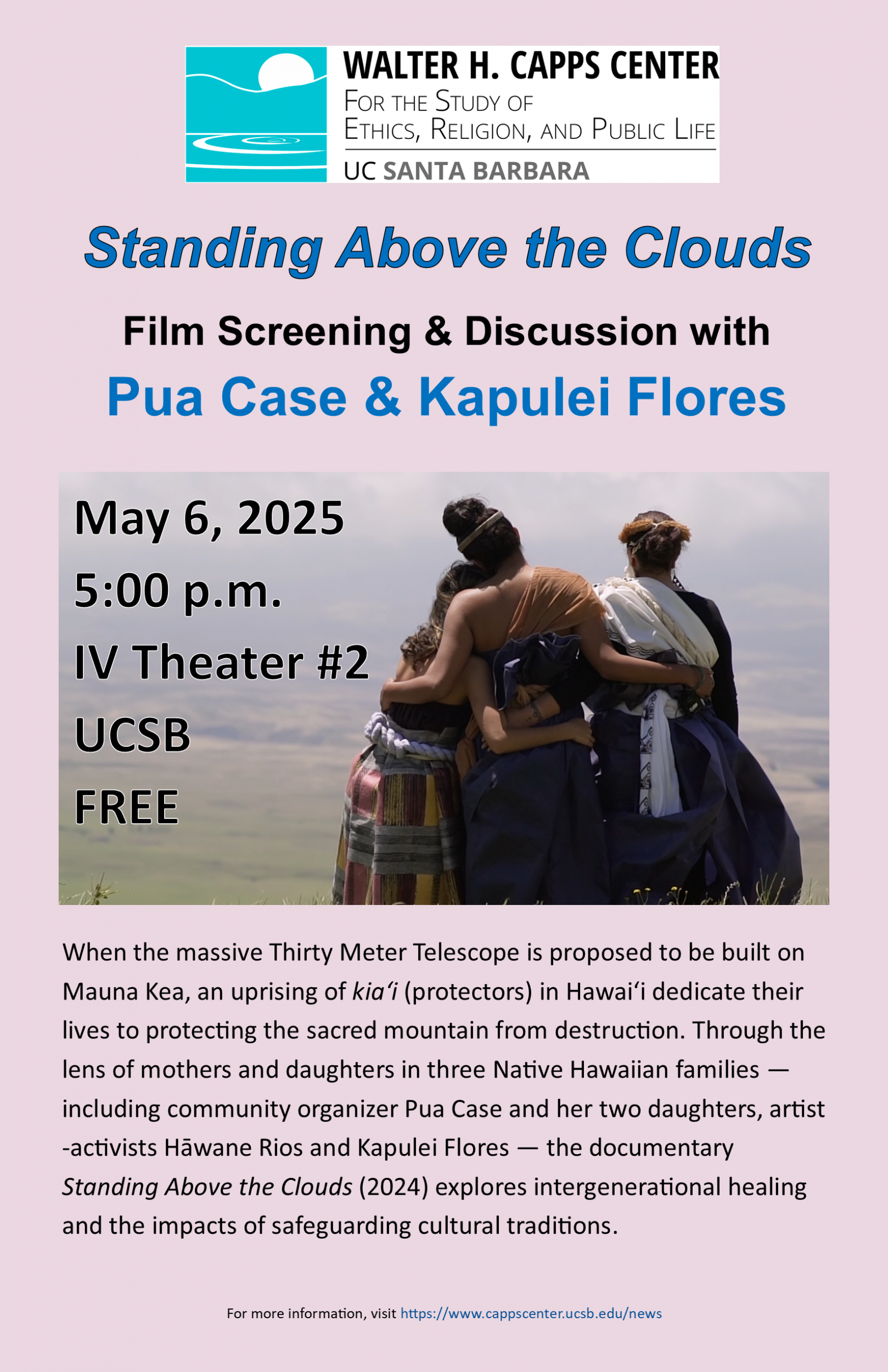 Standing Above the Clouds: Film Screening & Discussion, with Pua Case & Kapulei Flores Event Image