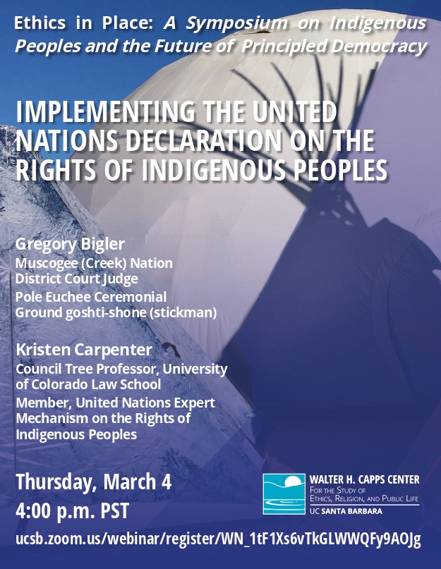 Implementing the United Nations Declaration on the Rights of Indigenous Peoples, with Gregory Bigler and Kristen Carpenter Event Image