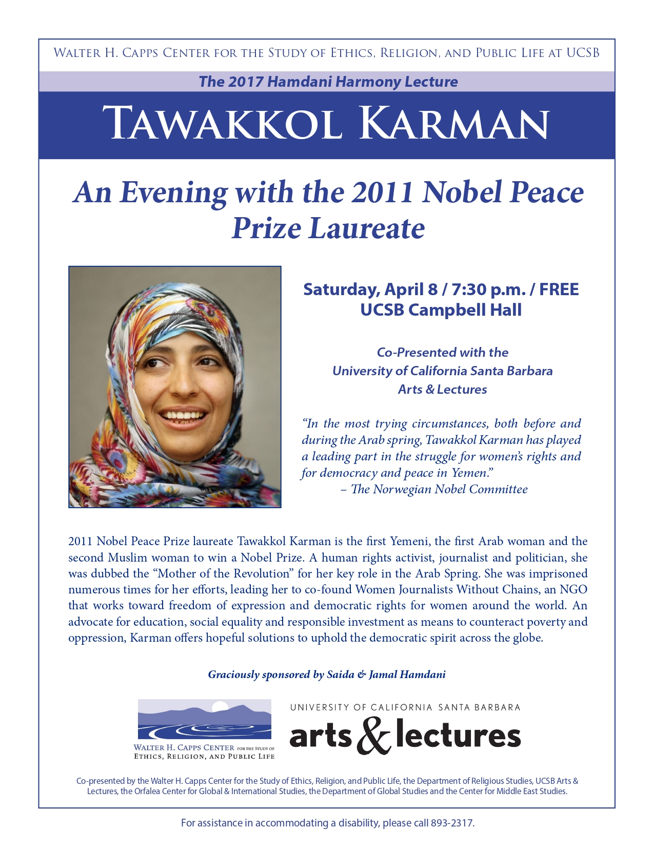An Evening with the 2011 Nobel Peace Prize Laureate Tawakkol Karman Event Image